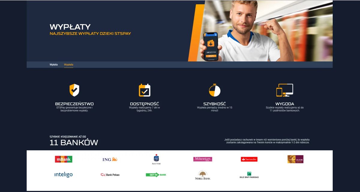 Sekcja wypłat z listą obsługiwanych banków Sekcja wypłat z listą obsługiwanych banków